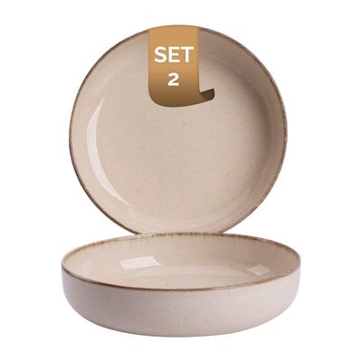 2 x palmer Antigo Teller tief im Set, Porzellan, Ø 19 cm, crème fein braun umrandet, glänzend, handwerkliche Ausstrahlung