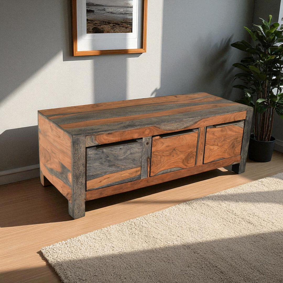 Daily Sales Goa Cube Solid Wood Solid Wood Coffee Table with Storage Natural Wood;Gray Wood 40cm H X 110cm W X 45cm D