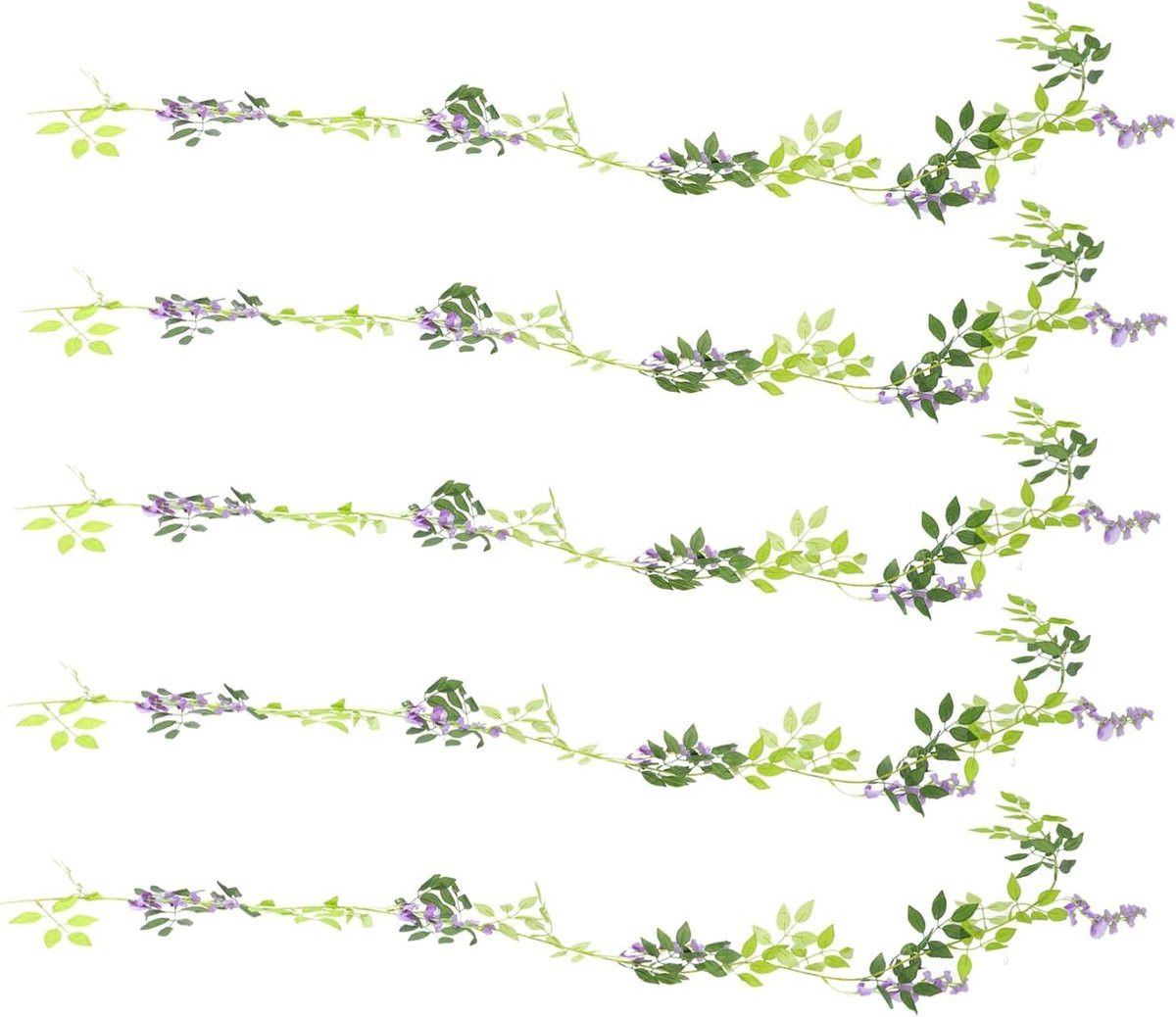 Set van 5 kunstmatige paarse Wisteria hangende bloemen voor decoratie