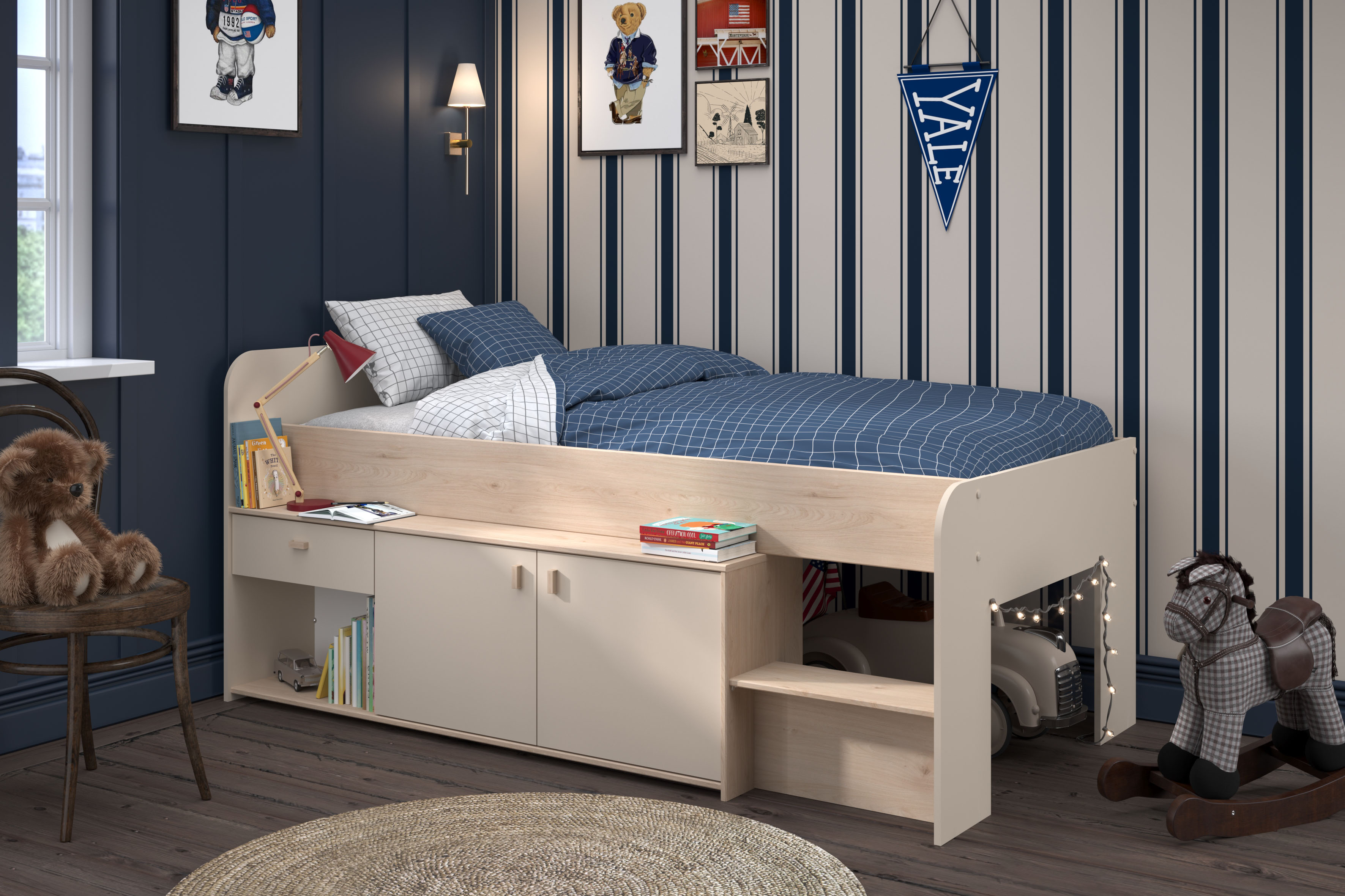 Stauraumbett PARISOT, beige (jackson eiche nachbildung, kaschmir, jackson eiche nachbildung, jackson eiche nachbildung), B:110cm H:90cm L:203cm, Betten, Stauraumbett jackson eiche nachbildung, kaschmir, jackson eiche nachbildung, jackson eiche nachbildung