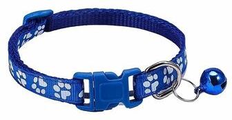 Uplifted Finds Adjustable Cartoon Paw Print Pet Collar With Safety Bell blue