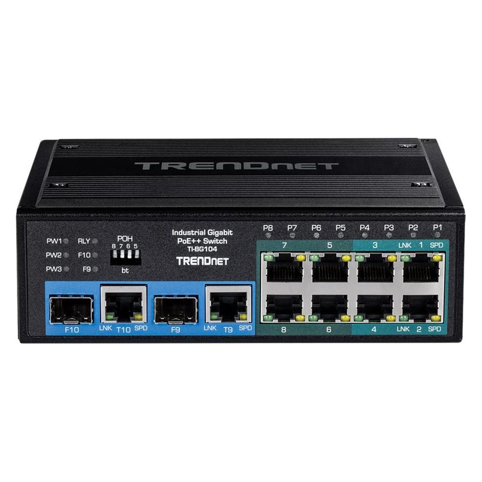 Trendnet ti-bg104 10 port rail switch industrial gigabit poe++ din-rail (10 Ports) (TI-BG104)