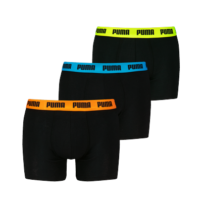 Boxershorts PUMA "PUMA MEN EVERYDAY BOXERS 3P", Herren, Gr. M, schwarz (various logo colors, schwarz), Obermaterial: 95% Baumwolle, 5% Elasthan, eng, Unterhosen, mit Komfortbund