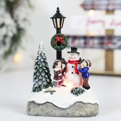 HomeDecorAndMore LLC Elegant Resin Christmas Village Ornaments Santa Claus & Snowy Microlandscape Decor christmas Tree Snowman