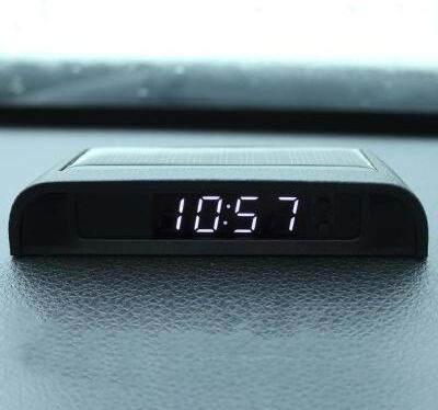 Everyday Crate Solar Powered Car Dashboard Clock With Temperature Display And Auto Night Light white Light