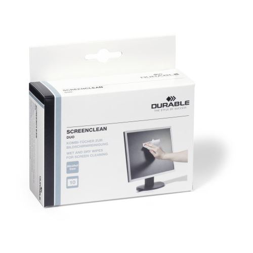 Durable Screenclean DUO Monitore Reinigungstücher 10 Stück Karton (572102)