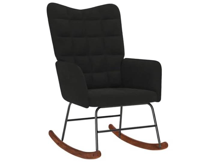Schaukelstuhl aus schwarzem Samt mit Metallgestell und Holzbeinen Gepolsterte Sitzfläche, bequeme Armlehnen, stabile lange Schienen, Verwendung im Wohnzimmer, Schlafzimmer, Büro