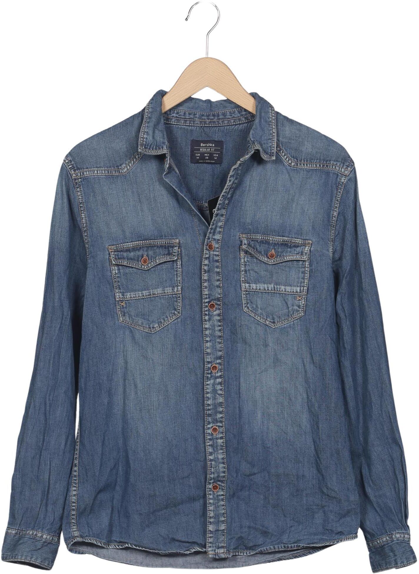 bershka Herren Hemd, Blau, Gr. M, Baumwolle - Second Hand
