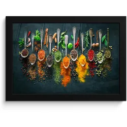 POSTER MIT RAHMEN Kräuter - Gewürze - Löffel 30x20 cm