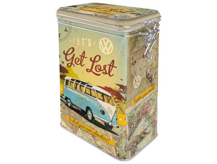 Nostalgic-Art Retro koffieblik, Bulli T1 – Let's Get Lost – Geschenkidee voor VW-bus, Blik met aromadeksel, Vintage design, 1,3 l