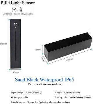 Uplift Picks 3W PIR Motion Sensor Stair Light Slim LED Wall Lamp black Sensor (185mm) 3 W neutral White (4000k)