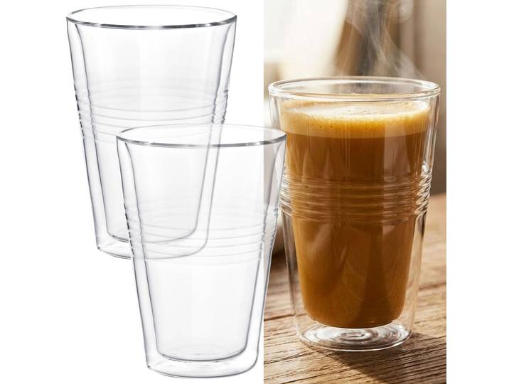 2er-Set Thermogläser mit Riffelung, doppelwandig, 300 ml