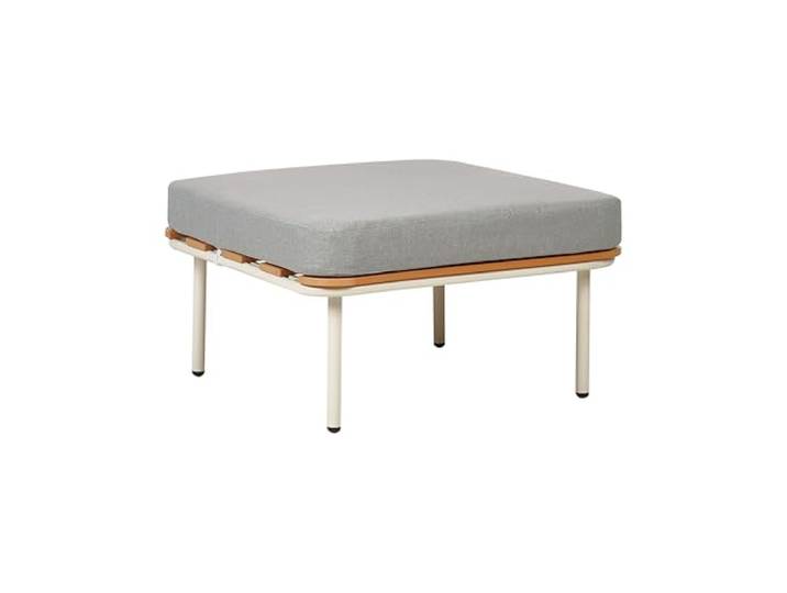 Beliani Garten Hocker Weiß/Hellbraun mit Auflage Grau 74 x 74 cm aus Kunstholz Metall Quadratisch Outdoor Hocker Gartenmöbel Terrassenmöbel
