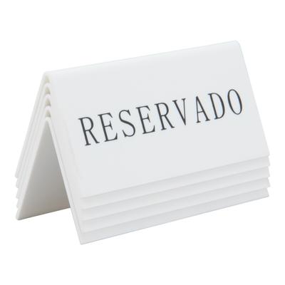 Securit® Set mit 5 Tischaufstellern Reservierung "Reservado" (Spanisch) – Weißes Acryl mit schwarzen Buchstaben