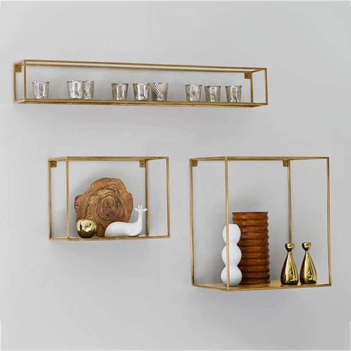 Wandrek Set Goud - Decoratief Opbergrek in Kubusvorm met Minimalistisch Draadframe