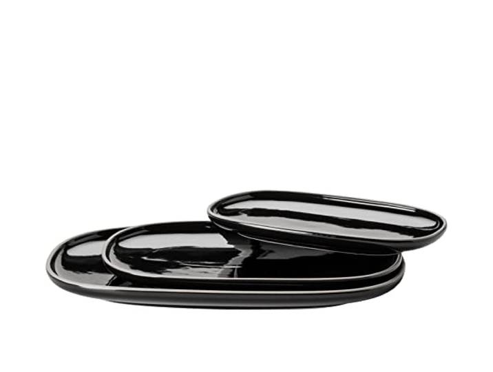 MÄSER Serie Isora, Modernes Servierplatten Set mit 3 eckig geformten Serviertellern in unterschiedlicher Größe aus hochwertiger Keramik, Steinzeug, Schwarz