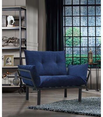 Furnia Bullet Extra Wide Modern, Metal Legs Button Loveseat