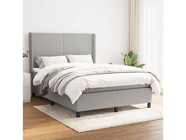 RJPLMFV Komplettes Bett, 140 x 200 cm, Grau, mit Lattenrost und Matratze, Taschenfederkern