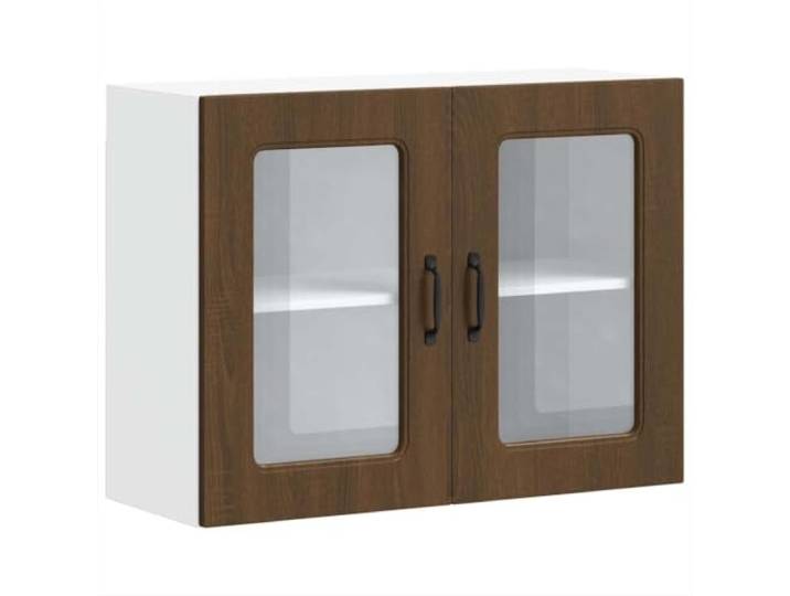 fsahslih Küchen-Hängeschrank mit Glastür Kalmar Braun Eichen-Optik Vielseitiger Wandhängeschrank aus Holzwerkstoff für Teller und Geschirr in Küchen, Fluren oder Wohnzimmern.