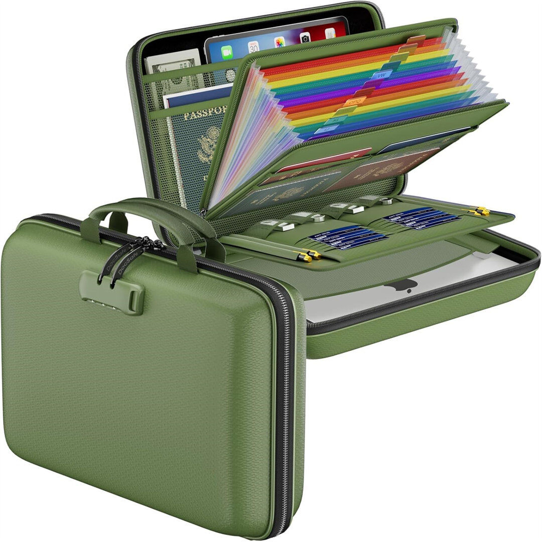 wekli Fireproof Document Box Green 7.5cm H X 39cm W X 29cm D