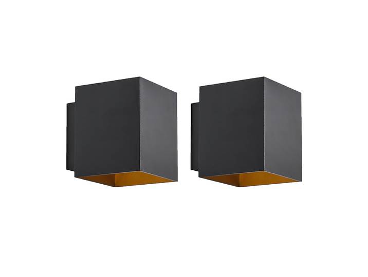 Ensemble de 2 appliques murales design noires et dorées carrées -
