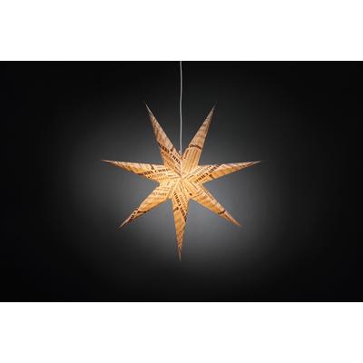 Dekostern KONSTSMIDE "Weihnachtsstern, Weihnachtsdeko", weiß, B:78cm H:78cm, Papier, Dekosterne, weißer Papierstern, LED Stern, schwarz bedrucktem Text, 7 Zacken
