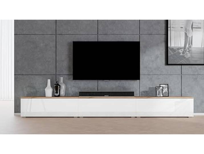 AXLIVING Lowboard 3x100cm Loriano TV Board Eiche Wotan/weiß Hochglanz 6 Innenfächer für maximale Ordnung. Hochwertige Materialien & stilvolle Optik. Push-to-Click. Maße: 300 × 36,5 × 32 cm.