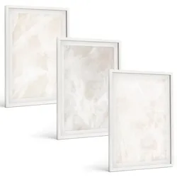 BILDER SET 3er Set - 40x60 cm Weißer Rahmen - Die Struktur von elegantem Marmor