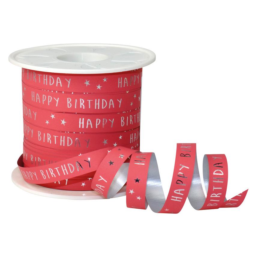 Pattberg Geschenkband Happy Birthdasy 1 cm x 100 m, Rot (106 9 508)