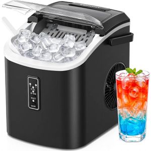 EUHOMY Eiswürfelmaschine Kunststoff, IM016-BBL, schwarz, 9 Eiswürfel in 6 Minuten, selbstreinigend, Tank 1,2 Liter