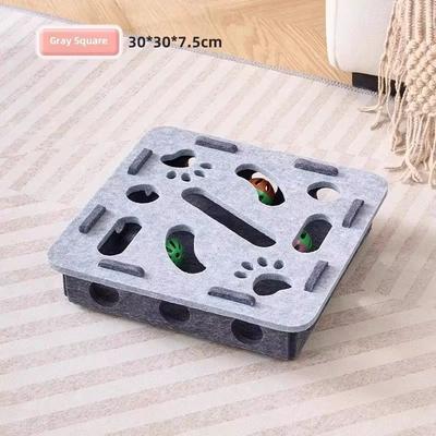Inspired Finds Felt Puzzle Box Cat Toy Interactive Indoor Hunting Game With Ball For Cats grey square
