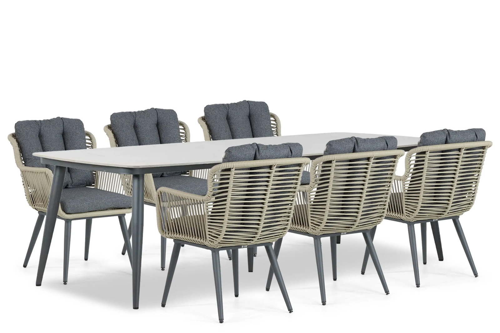 Coco Custa/Vienna 7-delige moderne eettafelset voor tuin en terras, antraciet/grijs, B/D/H: 240 cm