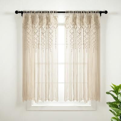 Lush Decor Boho Macrame Textured Cotton Window Curtain/Room Divider/Doorway/Wall Decor