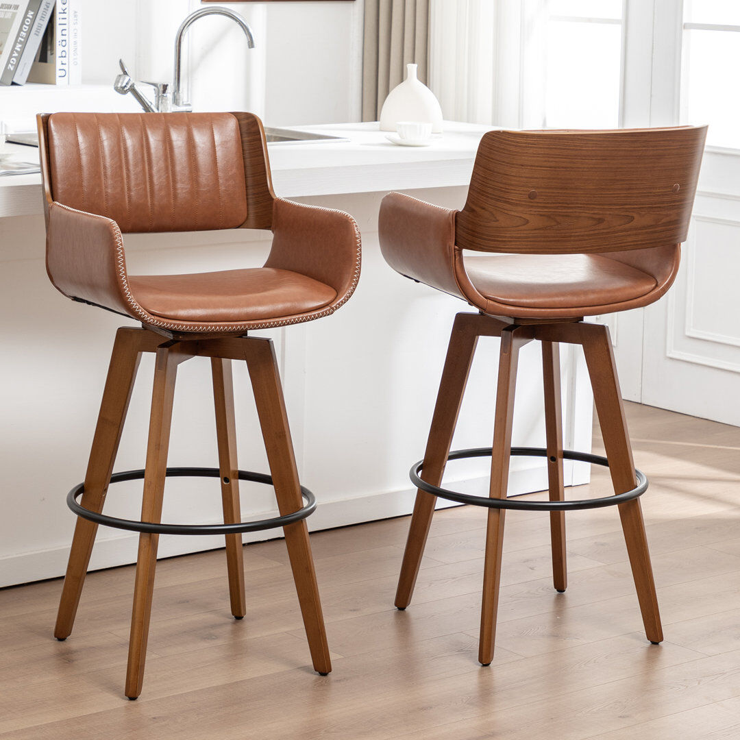Blue Elephant Modern Faux Leather Upholstered Swivel Stools Brown Counter Stool (67.5cm Seat Height)