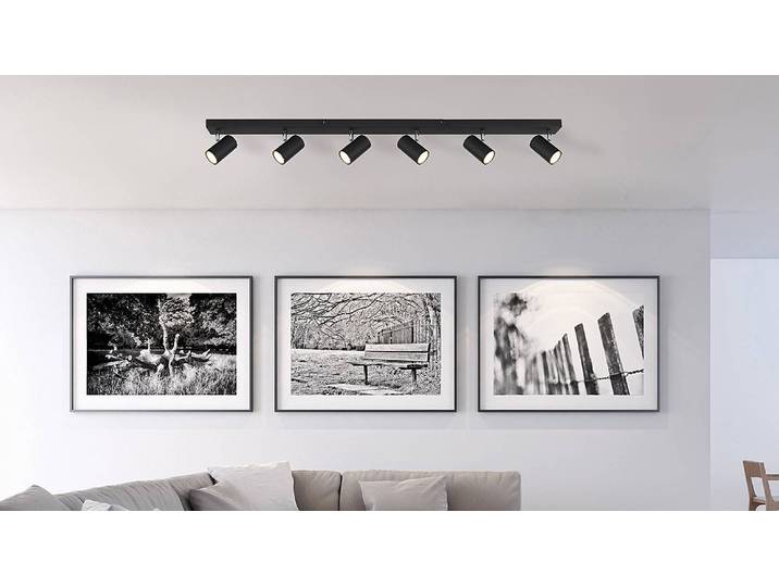 Plafonnier 6 x 12 x 115cm Noir/Noir 6 Métal noir mat, Métal noir mat LED GU10