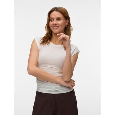 Rundhalsshirt VERO MODA "VMAVASARAH SL TOP JRS NOOS", Damen, Gr. XL, weiß (snow weiß), Jersey, Obermaterial: 95% Lyocell, 5% Elasthan, unifarben, normal, Rundhals, Shirts Rundhalsshirt, Materialmix, seitlich gerafft