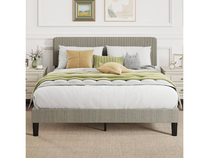 HOMCOM Lit Double 160x200cm Velours Côtelé Gris avec Sommier