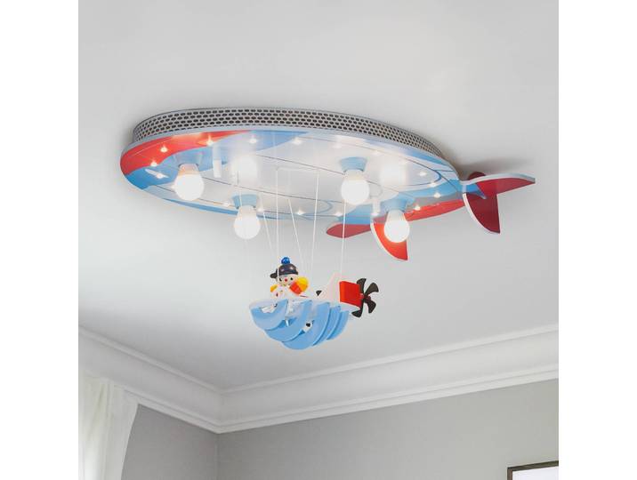 Elobra Deckenleuchte Luftschiff, dimmbar, blau, für Kinderzimmer, Holz
