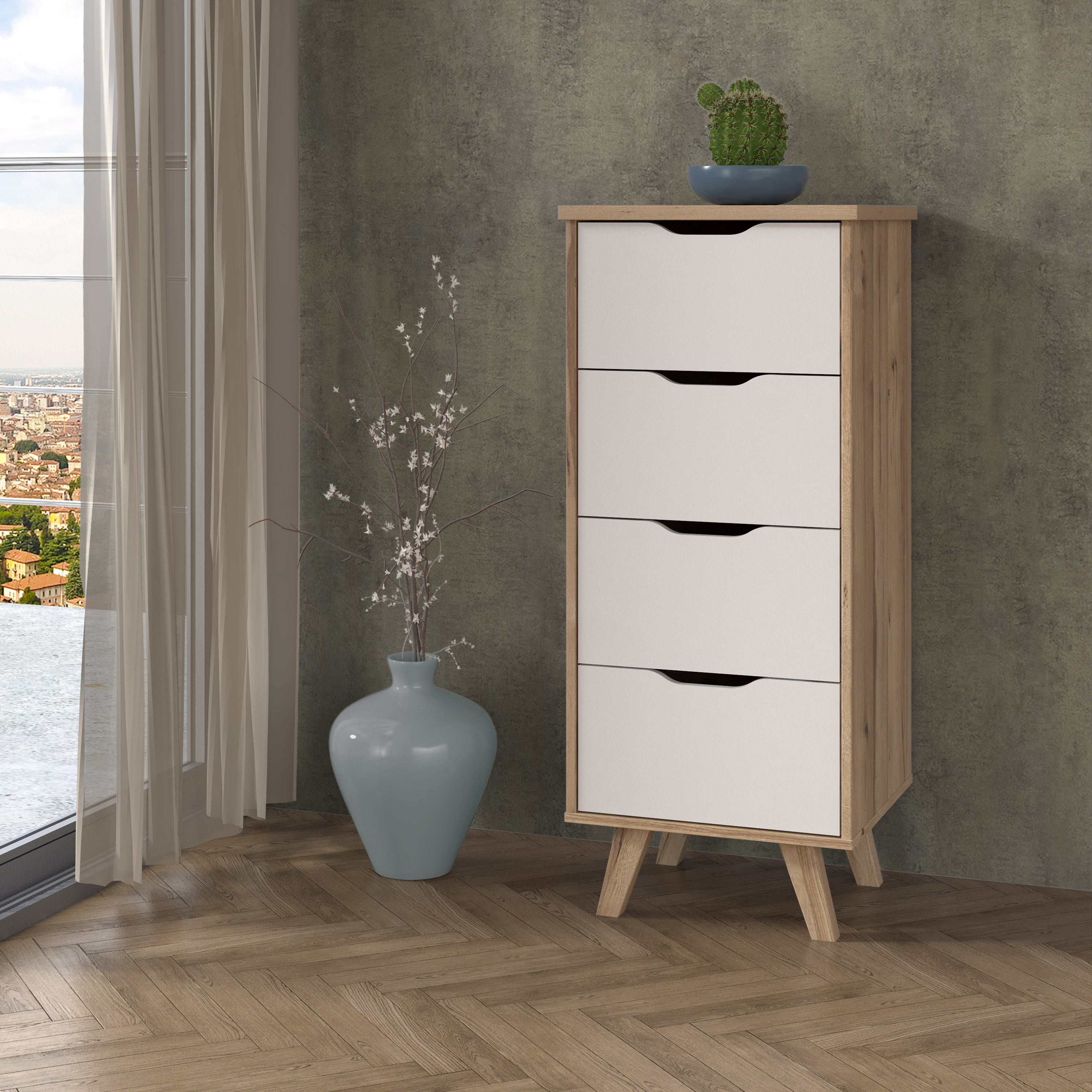 Schubkastenkommode FORTE "Vankka", weiss (planken eiche, weiß), B:45cm H:108,7cm T:42cm, Sideboards, Schubkastenkommode planken eiche, weiß B/H/T: 45cm x 108,7cm x 42cm