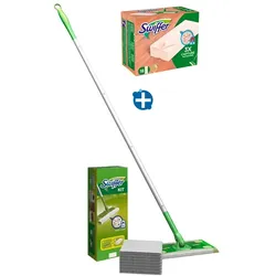P&G Swiffer Starter Kit SET mit Spezialtücher Holz & Parkett Stiel 1,20 m, 8 Trockentücher, 18 Holztücher, Wischer 25 cm