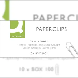 Q-Connect® KF01307 Briefklammer, Metall, 26 mm, verzinkt, Schachtel mit 100 Stück