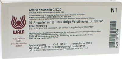 WALA Heilmittel GmbH ARTERIA CORONARIA GL D 30 Ampullen 10X1 ml 03359339