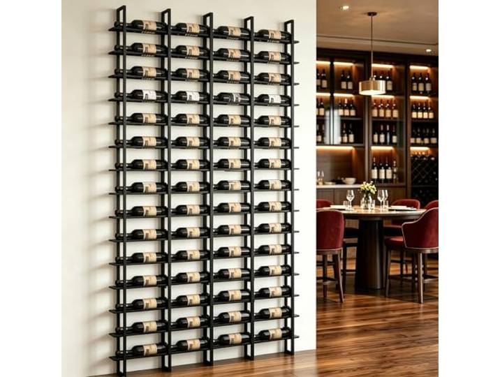 Gpbmn Wandmontierter Weinregal 64 Flaschen Modular Metall Weinlagerregal, Horizontal Weinpräsentationsregal, für Hausbar, Küche, Restaurant und Weinkeller