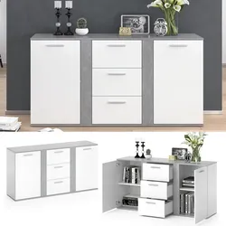 Vicco Sideboard Novelli Highboard Kommode Anrichte Schrank 2 Türen Weiß Beton