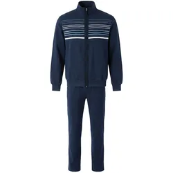 hajo Herren Freizeitanzug - Premium Komfort, Loungewear Zweiteiler mit Reißverschluss, Baumwollmix Dunkelblau / XL