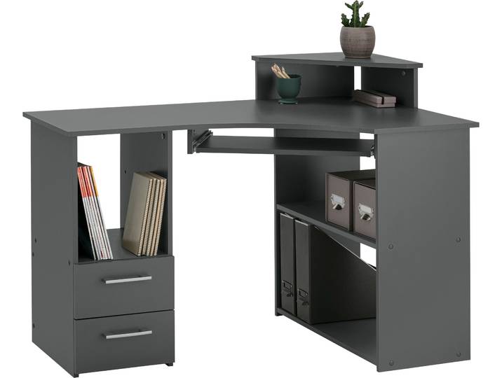 Schreibtisch VOGL MÖBELFABRIK Sam , grau (graphitgrau), B:115cm H:87cm T:73cm, Tische, Schreibtisch, Eckschreibtisch, Tastaturauszug, Monitoraufsatz & opt. Towerfach