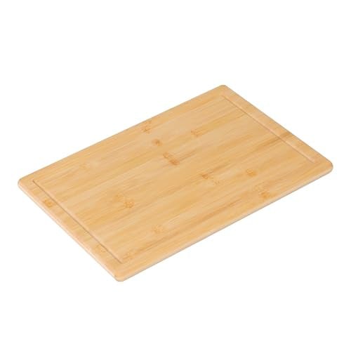Relaxdays Bamboe snijplank met sapgroef en antislipvoetjes, beige, B: 38 cm, D: 25 cm, H: 3 cm