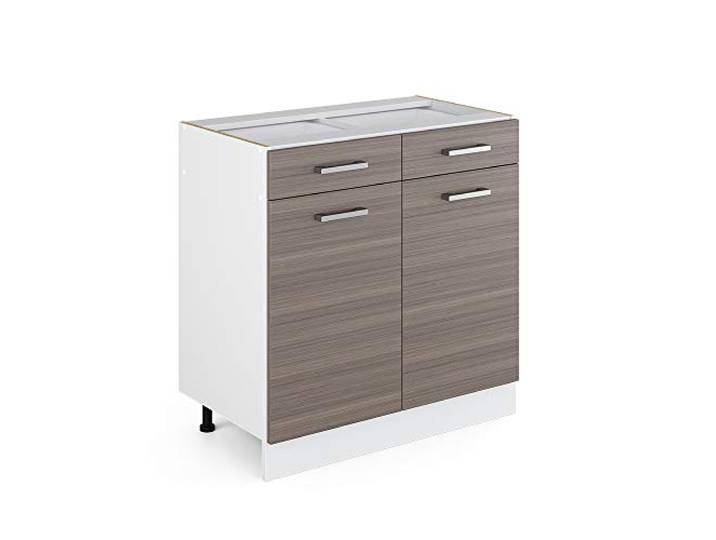 Vicco Küchenunterschrank R-Line, Edelgrau, 80 cm 2 Schubladen · Ohne Arbeitsplatte · Höhenverst. Füße · 2 Türen · Leichter Zugriff