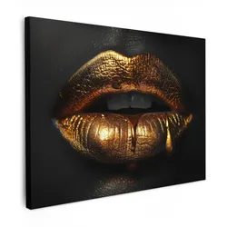 LEINWANDBILD Frau - Porträt - Lippen - Gold - Schwarz Wandbilder 80x60 cm