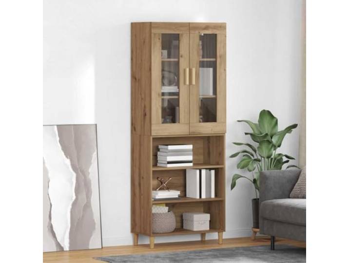 RJPLMFV Oberer Schrank Eiche handgefertigt, 69,5 x 34 x 180 cm Möbelstück zur Aufbewahrung von Geschirr, Flügeltür, Regale aus Holz, Technik, Glas, Wohnzimmer, Esszimmer